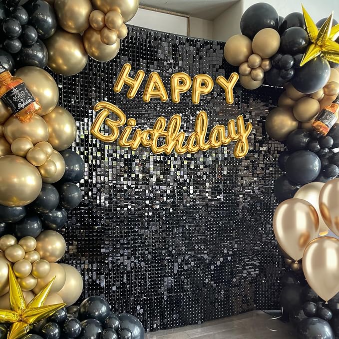 Black Shimmer Wall Backdrop,Shiny Sequins,36Pcs Sequins Backdrop Panels,Glitter Bling Photo Background for Birthday Party Wedding Engagement Anniversary Graduation (Each 1FT², Total 36FT²)