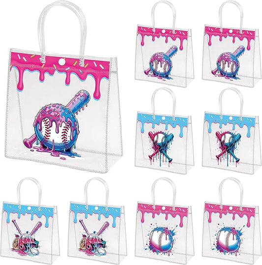 Wood Homing 24PCS Baseball Ice Cream Drip PVC Clear Gift Bag with Handle Reusable Plastic Party Favor Bag for Kid Ice Cream Drip Themed Baseball Treat Goodie Bags for Sport Team Gift Birthday Camping