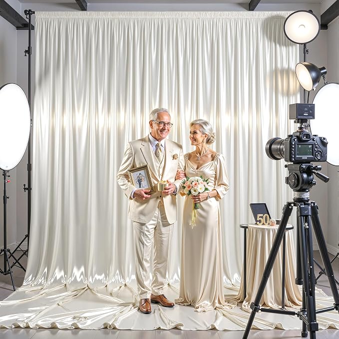 Ivory Glitter Backdrop Curtains - 20x12FT Satin Photo Backdrop, Wrinkle-Free Shimmer Back Drop Cloth Shiny Drapes for Photobooth Wedding Birthday Parties Photoshoot Background Decorations