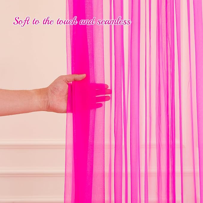 10x10ft Hot Pink Tulle Backdrop Curtain with Lights String for Parites, Sheer Backdrop Curtains for Wedding Baby Shower Birthday Party Photo Shoot Decorations