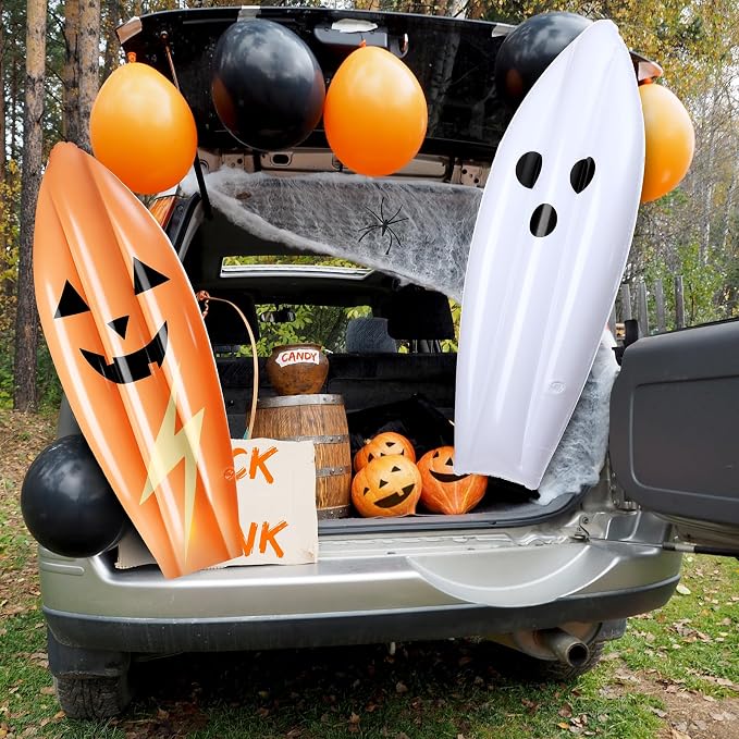 JellyArch 2 Pcs Halloween Inflatable Decorations 36 Inch Inflatable Trunk or Treat Car Decoration Blow up Ghost Surfboard for Halloween Holiday Pool Beach Party Decor