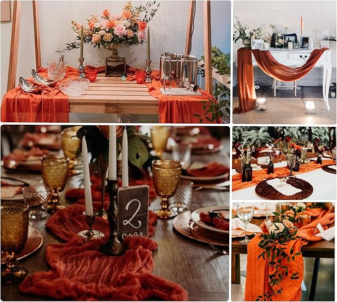 8 Pack Terracotta Cheesecloth Table Runner 10Ft Gauze Cheese Cloth Table Runner 35 x120Inch Romantic Boho Table Runners for Wedding Birthday Party Engagement Anniversary Bridal Baby Shower Table Decor