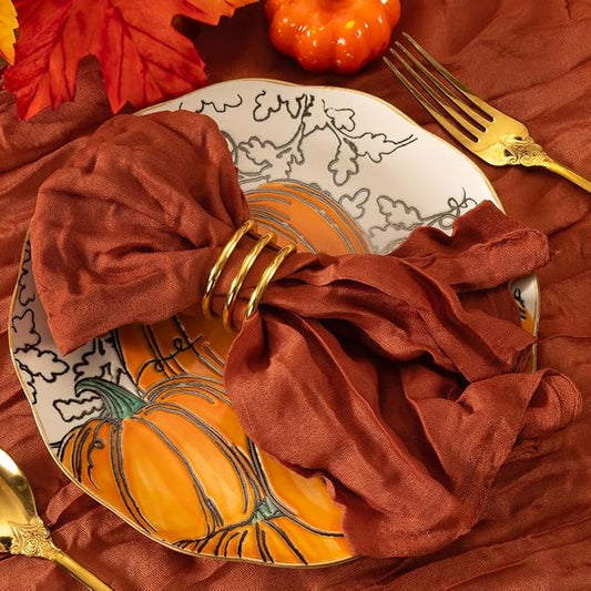 MLMC 10 Pack Terracotta Cheesecloth Napkins Washable Cloth Napkins Set of 10 21"x21" Rustic Boho Burnt Orange Gauze Dinner Table Napkins for Wedding Bridal Shower Gathering Decor