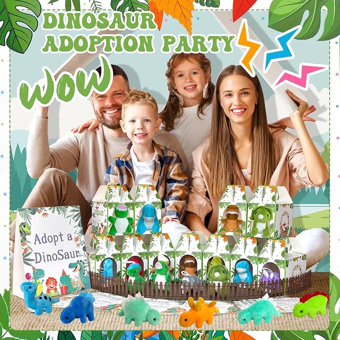 63 Pcs Adopt a Dinosaur Pet Party Favors Adopt an Animal Party Favor Include 20 Mini Dinosaur Stuffed Animals 20 Foldable Boxes 20 Cards 1 Adopt Sign 2 Fence for Adopt a Pet Party (63Pcs Dinosaur)