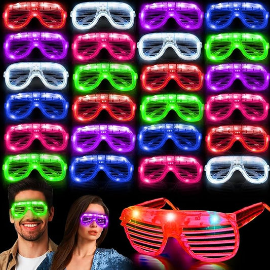 30 Pack LED Glasses Glow in The Dark Party Supplies Glow Sticks Glasses Party Favors Rave Neon Shutter Shades Light Up Glasses Sunglasses Party Favors for Kids/Adults Birthday Wedding Patriotic