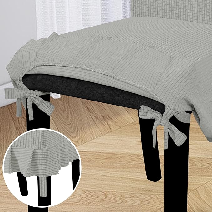 Easy-Going Dining Chair Covers Stretch Parsons Chair Slipcover with Skirt Chair Covers for Dining Room Restaurant Banquet (4 PCS, Silver Gray)