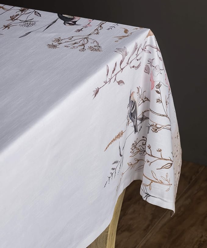 Maison d' Hermine Table Cloth Rectangle Table 100% Cotton 60 x 108 Inches Tablecloth Reusable Decorative for Dining Kitchen Room Farmhouse Party Hotel Restaurant Spring Summer - Meadow Florals - Brown