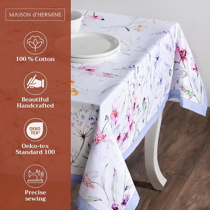 Maison d' Hermine Table Cloth Rectangle Table 100% Cotton 60 x 120 Inches Tablecloth Reusable Decorative for Dining Kitchen Room Farmhouse Party Home Hotel Restaurant Spring Summer - Summer Floral