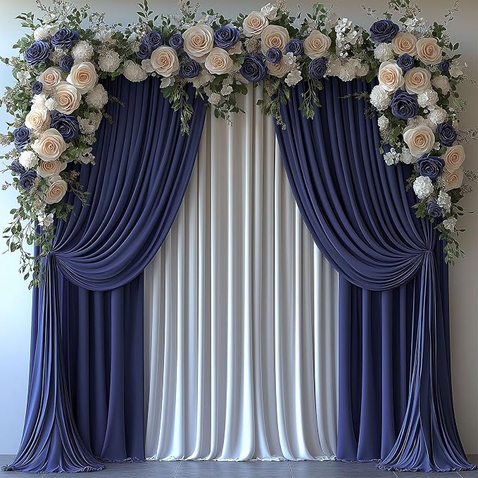 ESGOTBME 30x10ft Wrinkle Free Navy Blue Backdrop Curtain for Parties Soft Fabric Drapes Wedding Curtain Backdrop for Birthday Party Decorations Background for Photography 5x10ft, 6 Panels