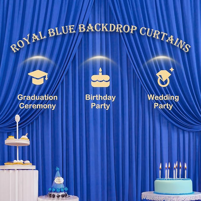 50ft x 12ft Wrinkle Free Royal Blue Backdrop Curtains for Parties, 10 Panels 12FT Long Photo Backdrop Drapes Silky Back Drop Cloth for Wedding Birthday Photography Background Decor