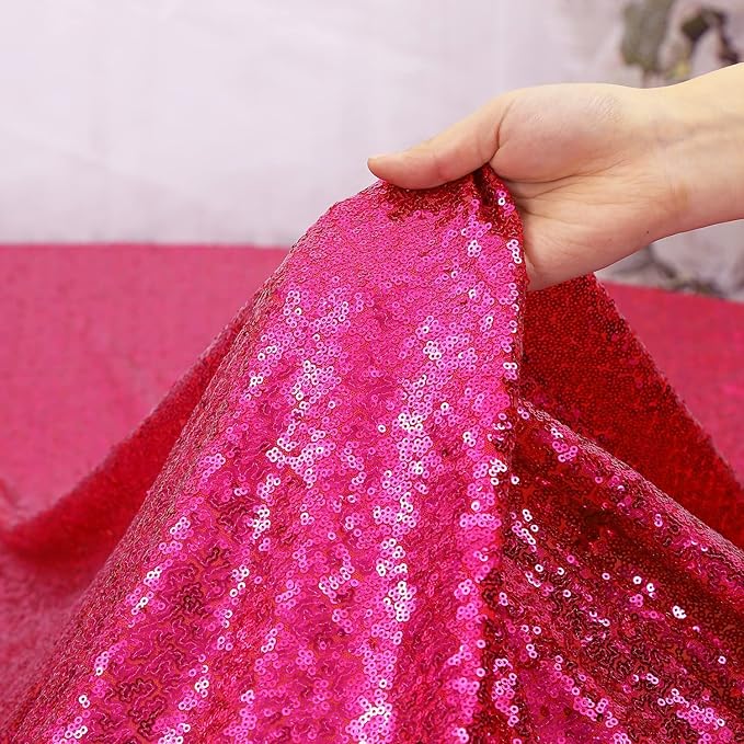 PartyDelight Hot Pink Sequin Tablecloth 50x80 Inch Rectangle Table Cloth Glitter for Party Baby Shower Christmas Decorations