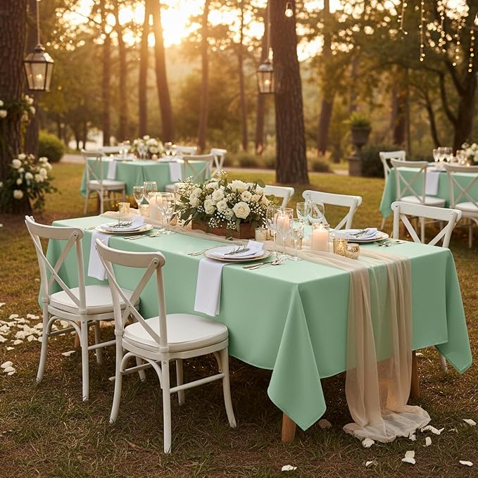 Fixwal 2 Pack Sage Green 60 x 102 Inch Rectangle Tablecloths, Reusable Heavy Duty Washable Polyester Table Covers for 6 Ft Tables, Wedding, Baby Shower, Boho Party, Outdoor, Picnic
