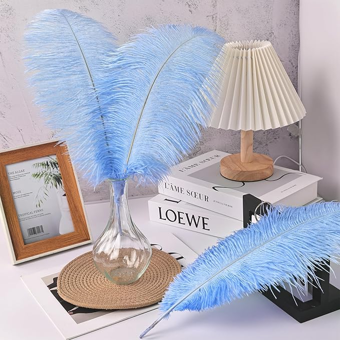 THARAHT Ostrich Feathers 90pcs Large Natural Bulk for Vase Crafts Wedding Party Centerpieces Christmas Tree Decoration Feathers,Babyblue