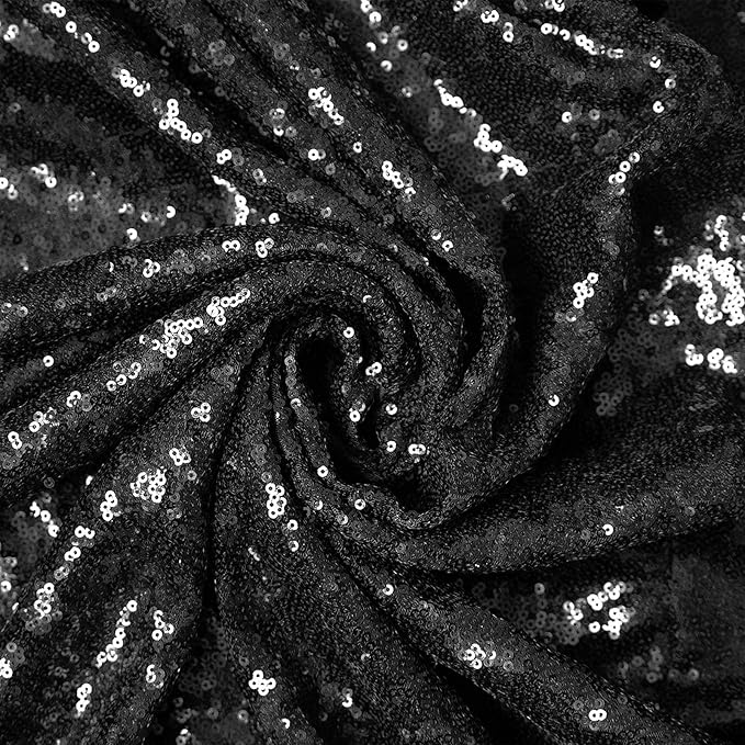JYFLZQ Black Sequin Table Runner 12" x 72" Sparkly Black Glitter Sequin Fabric Table Linens - Sparkly Runners for Wedding & Birthday Party Decor