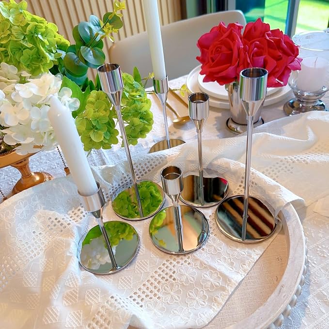 Silver Taper Candle Holders for Wedding Table Centerpiece,Tall Taper Candlestick Holders Bulk Set of 27,Metal Candle Stick Holders for Dinning or Mantel Centerpiece,Party Home Decor
