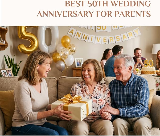 Storieme 50th Anniversary Wedding Gifts: 8.07” 50 Year Golden Anniversary Figurine Gift for Husband Wife Couple Parents - Unique Keepsake Decor to Celebrate 50 Years of Love