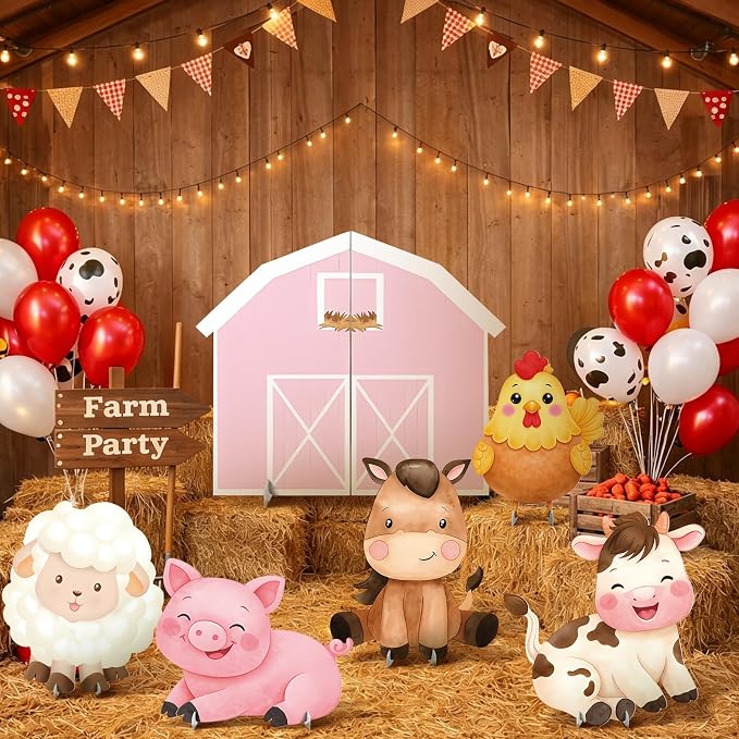 6 Pcs Large Farm Animals Decorations 20 Inch Cute Animal Cardboard Cutouts Cartoon Backdrop for Farm Birthday Party Supplies Baby Shower Decorations Photo Booth Props Gifts