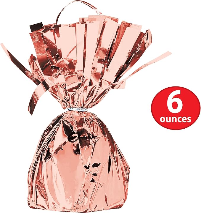 Beistle Metallic Wrapped Balloon Weight – 12 Pack, Rose Gold Balloon Centerpiece Bouquet Holders, Party Decoration Accessories for Birthdays, Weddings, Graduations, and Retirement Celebrations, 6 Oz