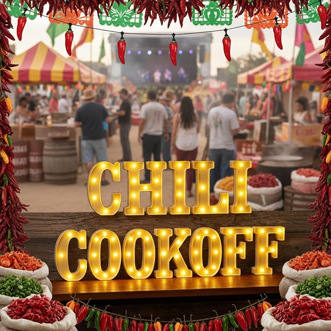 Honoson 12 Pcs Chili Cook off Party Decorations Chili Cook off LED Letter Lights Sign Table Centerpieces Decorations for Festival Mexican Fiesta Cooking Spicy Pepper Party Decoration
