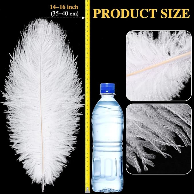 Retrowavy 50 Pcs 14-16 Inches Large Natural Ostrich Feathers Bulk for Centerpieces for Wedding Party Centerpieces Home Decoration Flower Arrangement (White)