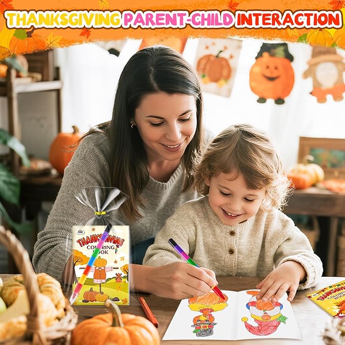 ZMLM 24 Pack Thanksgiving Coloring Books for Kids with Crayons,Party Favors for Kids 4-8, Goodie Bags Stuffers for Toddlers, Classroom Prizes Birthday Return Gifts (Thanksgiving)
