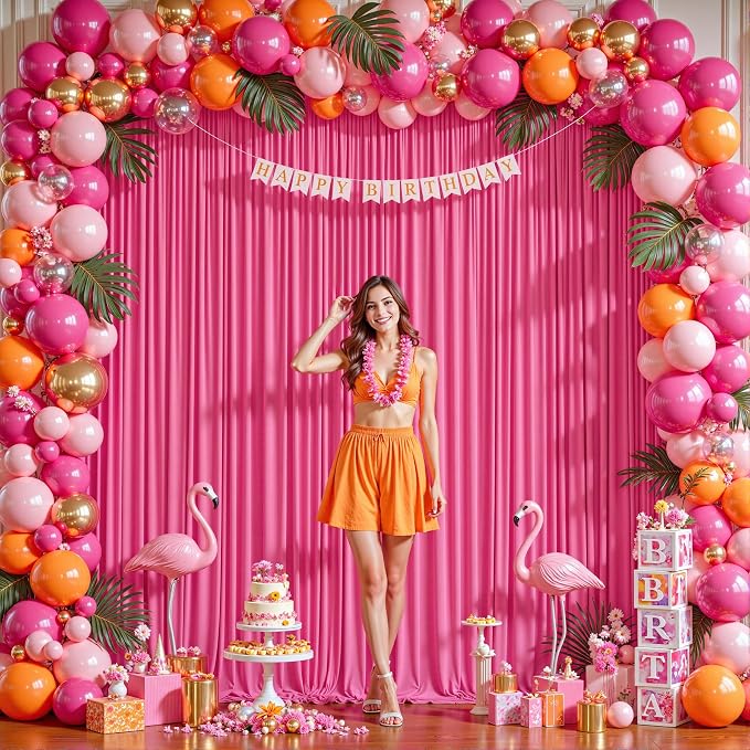 10 Panels Hot Pink Backdrop Curtains - Wrinkle Free Fabric Backdrop Curtain for Photoshoot, 10FT Wedding Party Photo Backdrop Drapes for Birthday Baby Shower Photography Stage Background Decorations