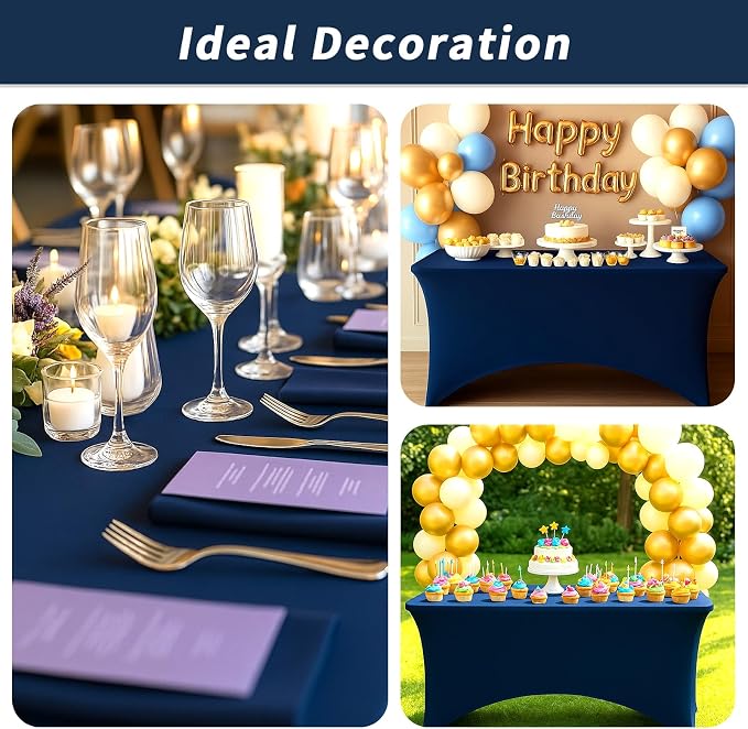 Fixwal 6 Pack 6Ft Navy Blue Table Cover, Spandex Fitted Tablecloths Rectangle, Wrinkle-Free and Stretch Folding Table Cloth for Banquet, Party, Trade Show, Graduation