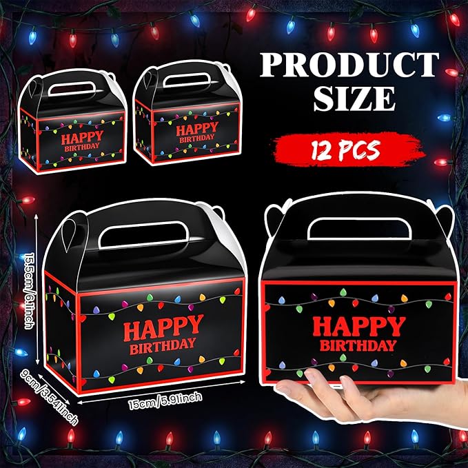 Marspark 12 Pack Strange Birthday Party Supplies, Paper Gift Boxes, Cartoon Candy Treat Boxes for Strange Themed Birthday Party Decorations(Spooky Pattern)