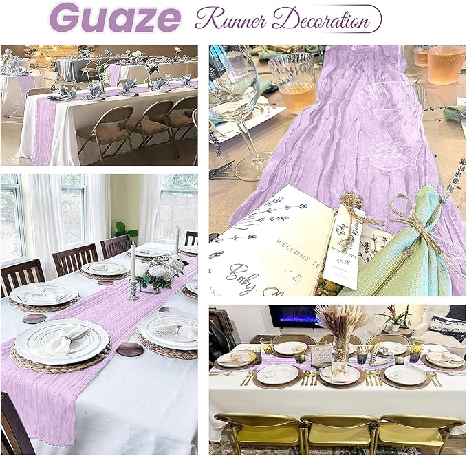 16 Pack Lavender Cheesecloth Table Runner 20 x 120 inch Gauze Table Runners 10 FT Long,Semi Sheer Boho Cheese Cloth Fabric Table Runner Bulk for Wedding,Party,Baby Shower,Bridal Shower Decoration