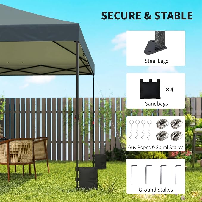 Outsunny 10 x 10 ft Pop Up Canopy Tent with One Push Setup, Easy Setup Outdoor Portable Instant Canopy Shelter with Wheeled Carry Bag, Sandbags, Adjustable Height for Parties, Events, Dark Gray