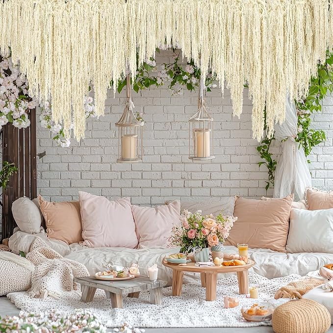 Suncalla 12 Pcs White Spring Natural Dried Amaranthus Hanging Flowers Amaranthus Artificial Flowers for Wedding Arch Bouquet Floral Garland Wall Home Decoration (23 Inch)