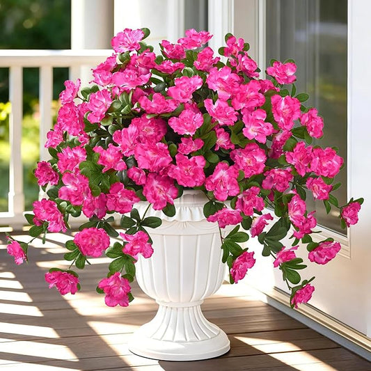 Dolicer Artificial Flowers for Outdoors, 8 Bundles UV Resistant Fake Rose Red Artificial Outdoor Plants Look Real for Outside Front Faux Door Porch Patio Balcony Decor
