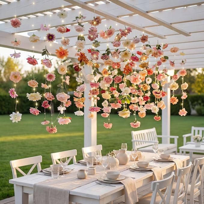 Suncalla 6 Pack 35.4ft Fake Flower Garland Backdrop with LED Lights Hanging Wildflower Floral Vine Decorations for Wedding Bridal Shower Birthday Baby Shower Party Backdrop(Bright,Multicolor)