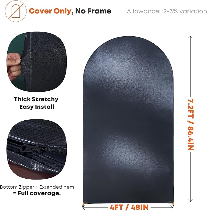 Shimmer Black Arch Backdrop Cover 7.2FT with Zipper,Thick Soft Stretchy Sequin Glitter Spandex Fitted Chiara Cover for Wedding Birthday Baby Shower Graduation Party Photo Backdrop