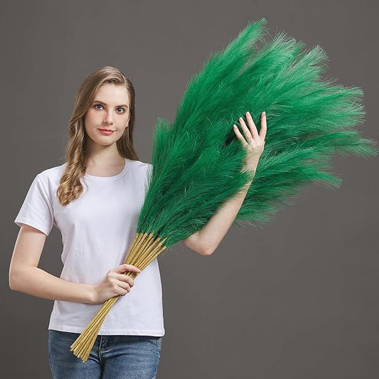 7 Pcs 45" Faux Pampas Grass – Fluffy Artificial Pompous Grass for Tall Floor Vase, Non-Shedding Home Decor, Boho Wedding Flowers, Baby Shower Centerpieces, Bedroom & Living Room Decor (Green)