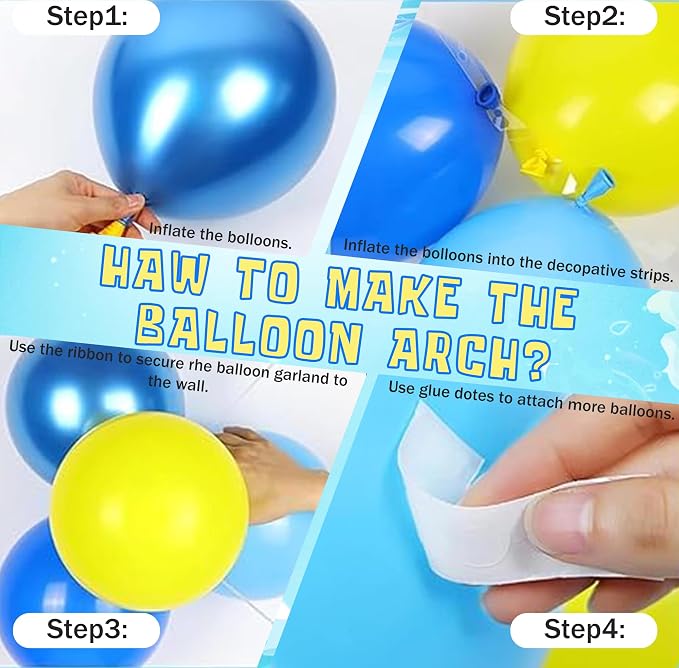 Yellow Happy Birthday Party Decorations Set-Ocean Cartoon Theme Set Including Balloons, Backdrop, Banner, Tablecloth, Hanging Swirls, Cake Cupcake Toppers Birthday Party Decor Supplies for Boys girl