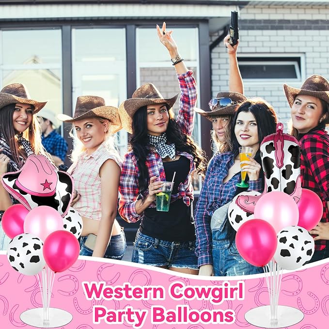Cowgirl Party Balloons Stand Kit 2 Sets with Cowboy Hat and Cowboy Boots Foil Balloons Centerpieces for Tables Western Party Pink Balloon for Baby Shower Western Cowgirl Theme Birthday Decorations