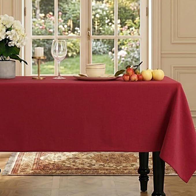LFH Home Cotton Rich Beautiful Tablecloth for Rectangle Tables, 60 x 108 Inch Table Cloth, Machine Washable Fabric Table Cover for Dining Table, Kitchen, Parties, Holidays & Everyday Use-Red