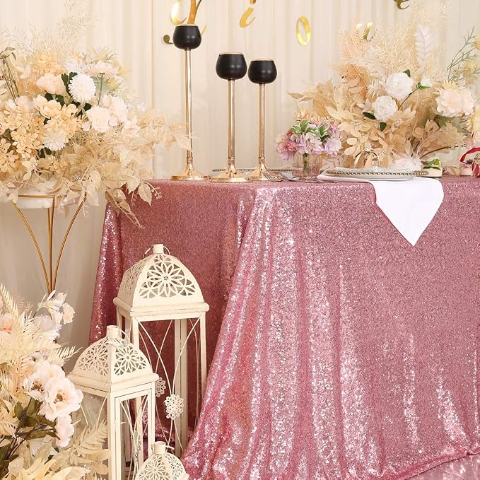 Eternal Beauty Fuchsia Pink Tablecloth, 50x50 Inch Sequin Square Table Cover for Mother's Day Cake Dessert Exhibition Party Birthday Events