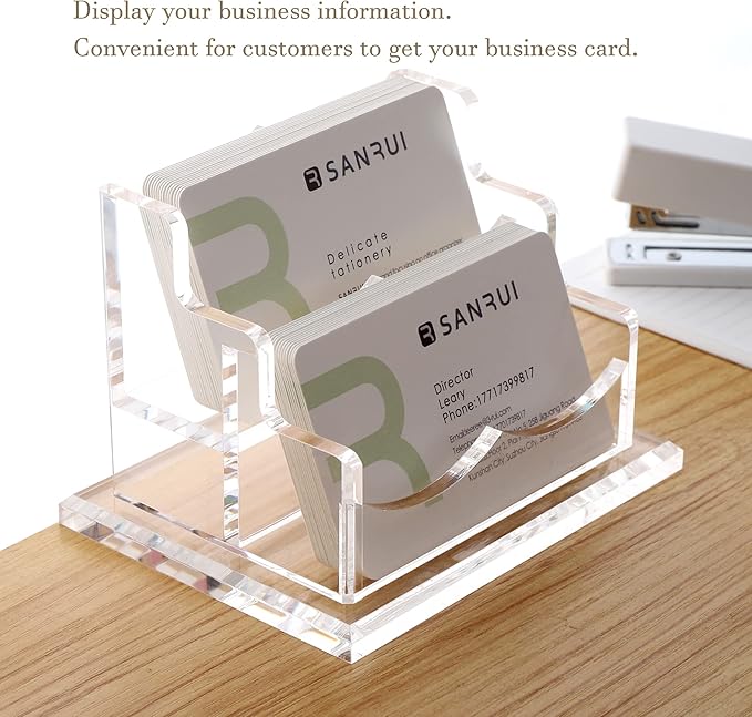YUXUN Acrylic Business Card Holder for Desk-2 Tier 2 Slots, 3.5"×2" Multiple Business Card Holder Organizer for Women Men, 100+ Business Cards for Office Exhibition Home