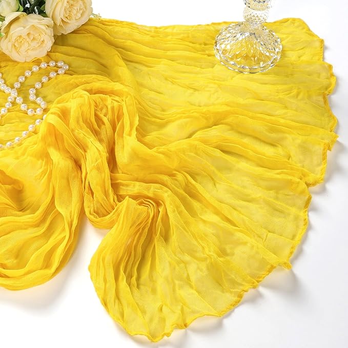 12 Pack Lemon Yellow Cheesecloth Table Runner 10Ft Spring Gauze Cheese Cloth Table Runner 35x120 Inch Boho Sheer Rustic Fabric for Party Decor Baby Shower Wedding Decorations