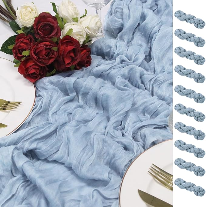 10 Pack 120inch Dusty Blue Cheesecloth Table Runner - 10Ft Long Cotton Gauze Table Runner Set for Weddings Bridal Parties and Baby Showers Decoration- Elegant Baby Blue Table Cloth