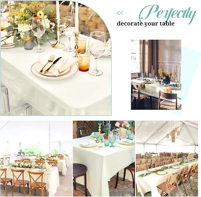 Pesonlook 12 Pack Ivory Polyester Tablecloth-60 x 102 Inch Ivory Rectangle Tablecloth for 6 Ft Rectangle Tables,Washable Fabric Table Cover for Wedding/Buffet Party/Dining Table/Events