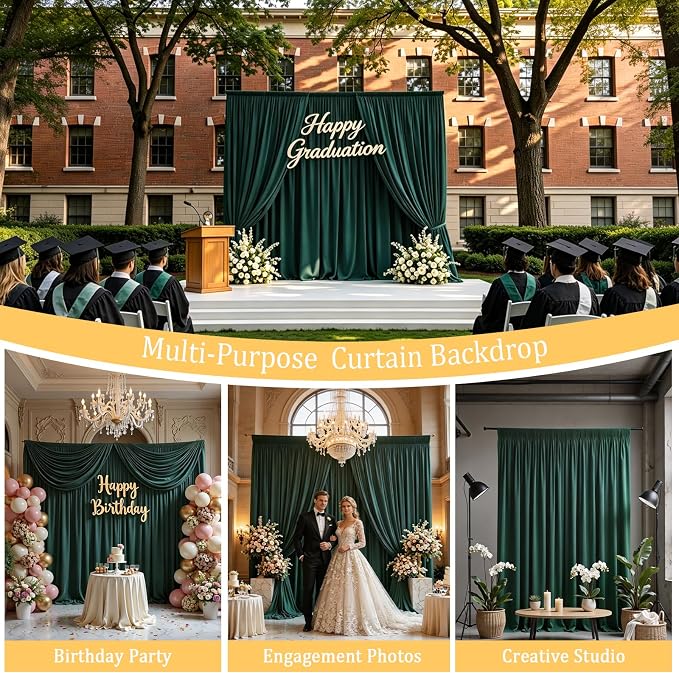 20FT x 10F Blackish Green Backdrop Curtain for Parties, Polyester Curtain Backdrop with Rod Pockets,Photography Photo Booth Backdrop for Wedding,Film Sets,Formal Occasions, Birthday Decoration