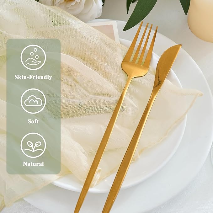 12 Pack Cheesecloth Napkins 20"x20" Beige Boho Gauze Cheese Cloth Napkins Bulk Rustic Dinner Table Decor for Wedding Bridal Baby Shower Party