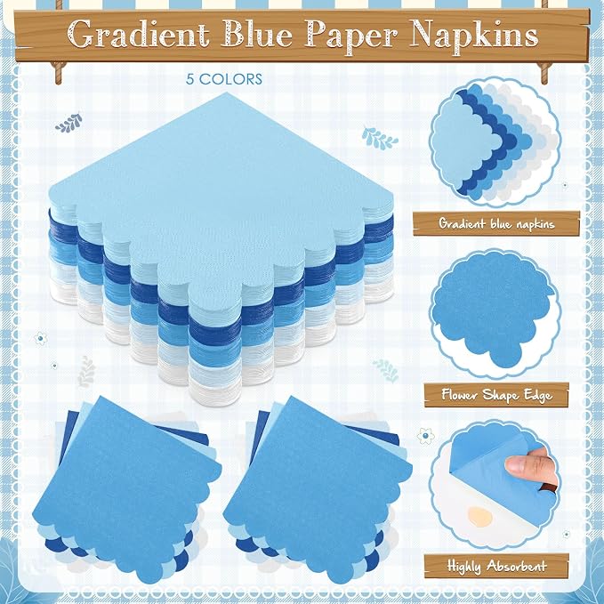 Zhehao 175 Pcs Blue Party Supplies Set Blue Disposable Tableware Kit with Plates, Cups, Napkins, Cutlery Ocean Sea for Shark Pool Baby Shower, Birthday, Wedding Forest Events