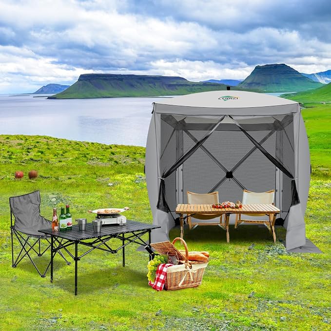 COBIZI 6x6 FT Pop up Gazebo, Popup Canopy Tent, Screened in Gazebos with sidewalls, Waterproof Portable Outdoor Small Screen Tents Sun Shelter,carpas para Patio for Camping, Garden and Backyard,Grey
