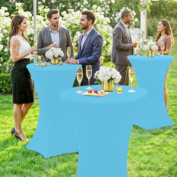 Moosfor Spandex Cocktail Table Covers 4 Pack, Elastic Fitted Stretch Table Cloth, Round High Top Tablecloths for Bar, Party, Pub, Wedding & Banquet (Blue Mist, 32x43 Inch)