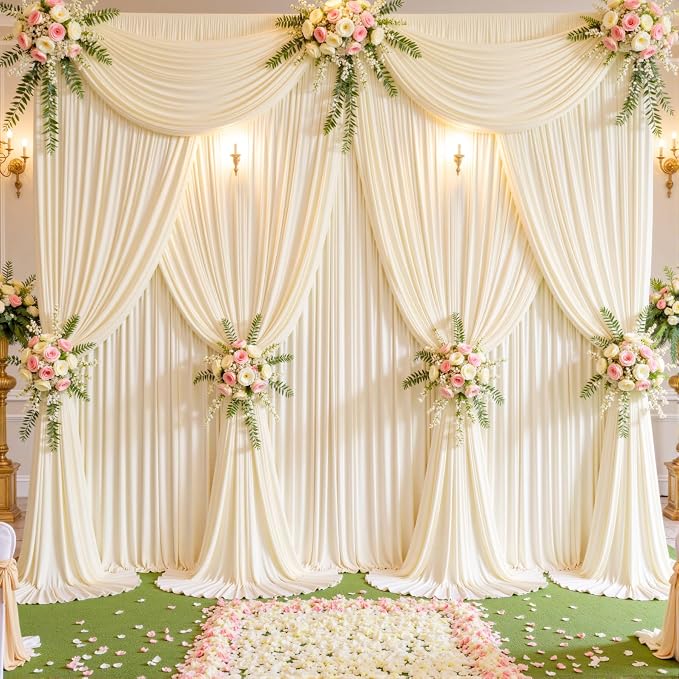 10 Panels Champagne Backdrop Curtains for Wedding Party Wrinkle Free Backdrops Curtain Drapes Fabric Decorations Photo Back Drop Cloth for Baby Shower Photography Stage Reception 50ft(W) x 12ft(H)