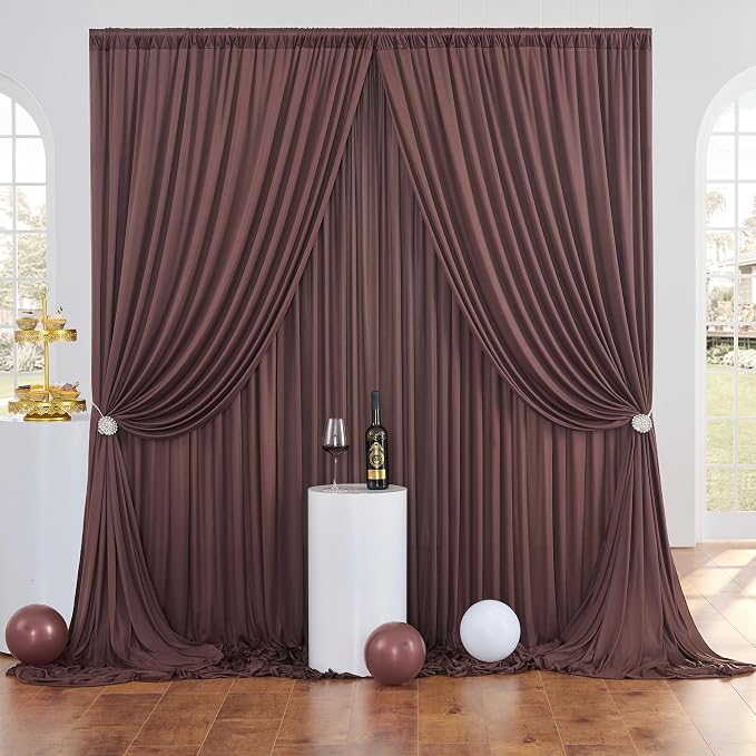 30ft×10ft Wrinkle Free Brown Backdrop Curtain for Parties, 6 Panels 5×10ft Soft Silky Polyester Umber Photo Backdrop Drapes for Teddy Bear Bee Birthday Party Baby Party Wedding Photography